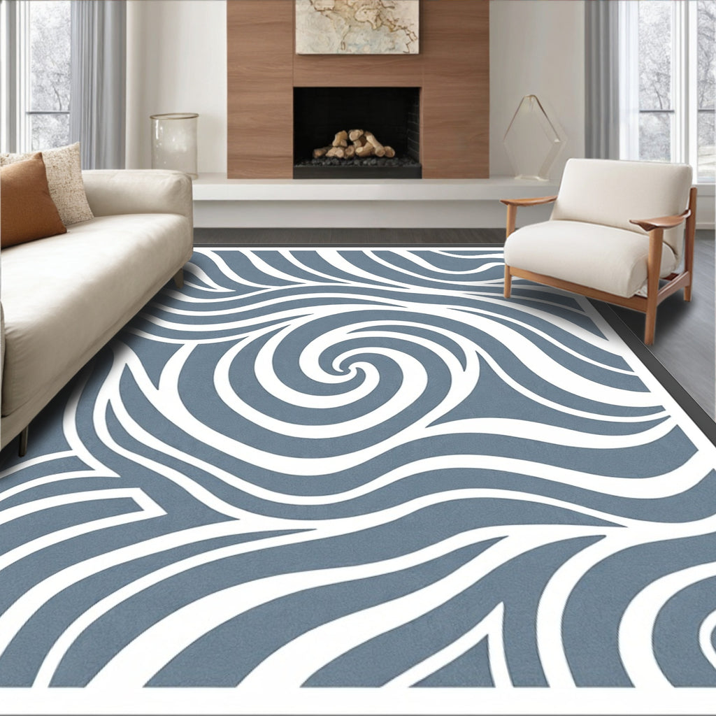 Blue Swirl Abstract Wave Rug