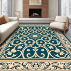Teal Cream Floral Arabesque Frame Rug