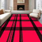 Vibrant Red Black Plaid Checkered Rug