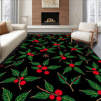 Black Holly Berry Winter Accents Rug