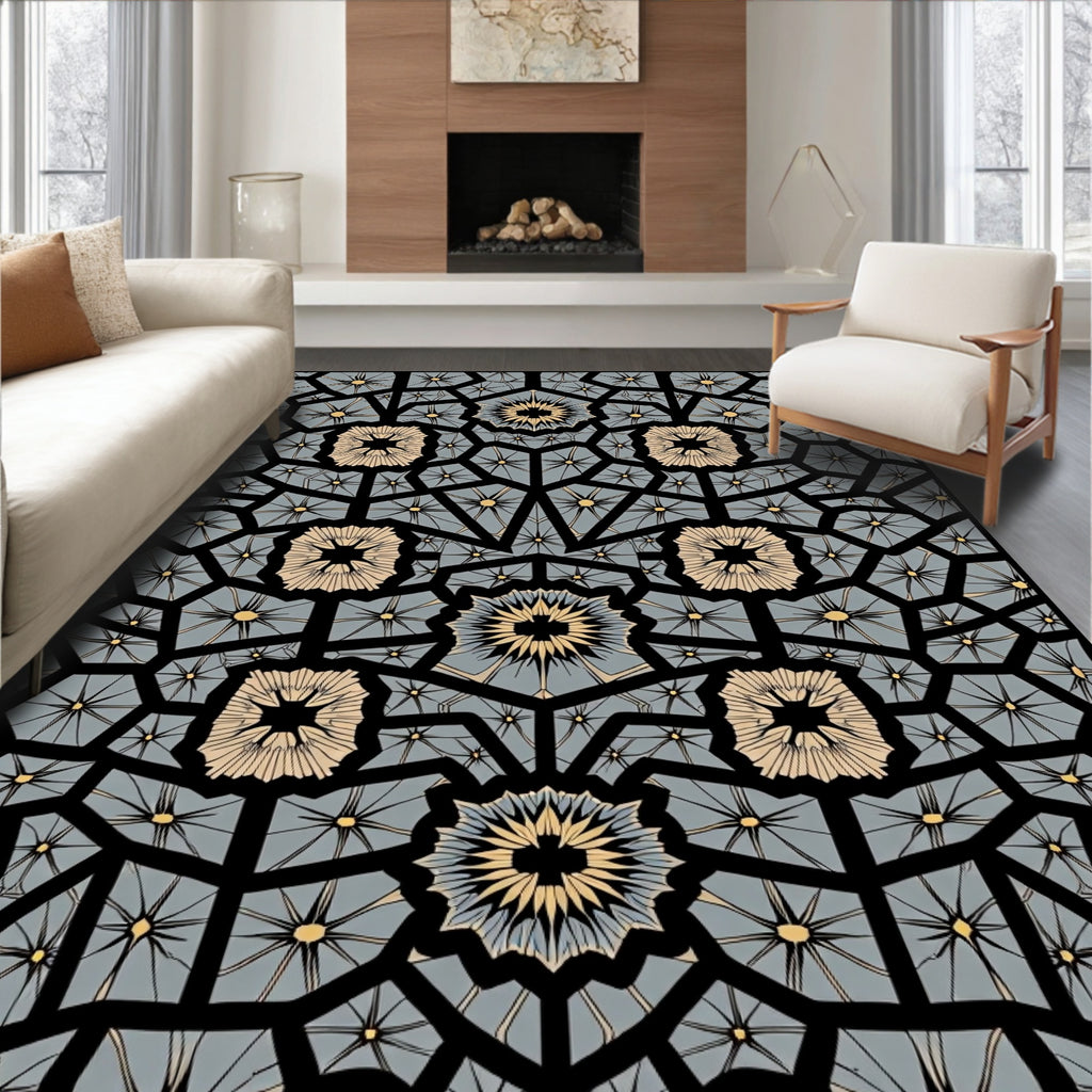 Gray and Gold Geometric Tessellation Rug