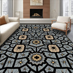 Gray and Gold Geometric Tessellation Rug