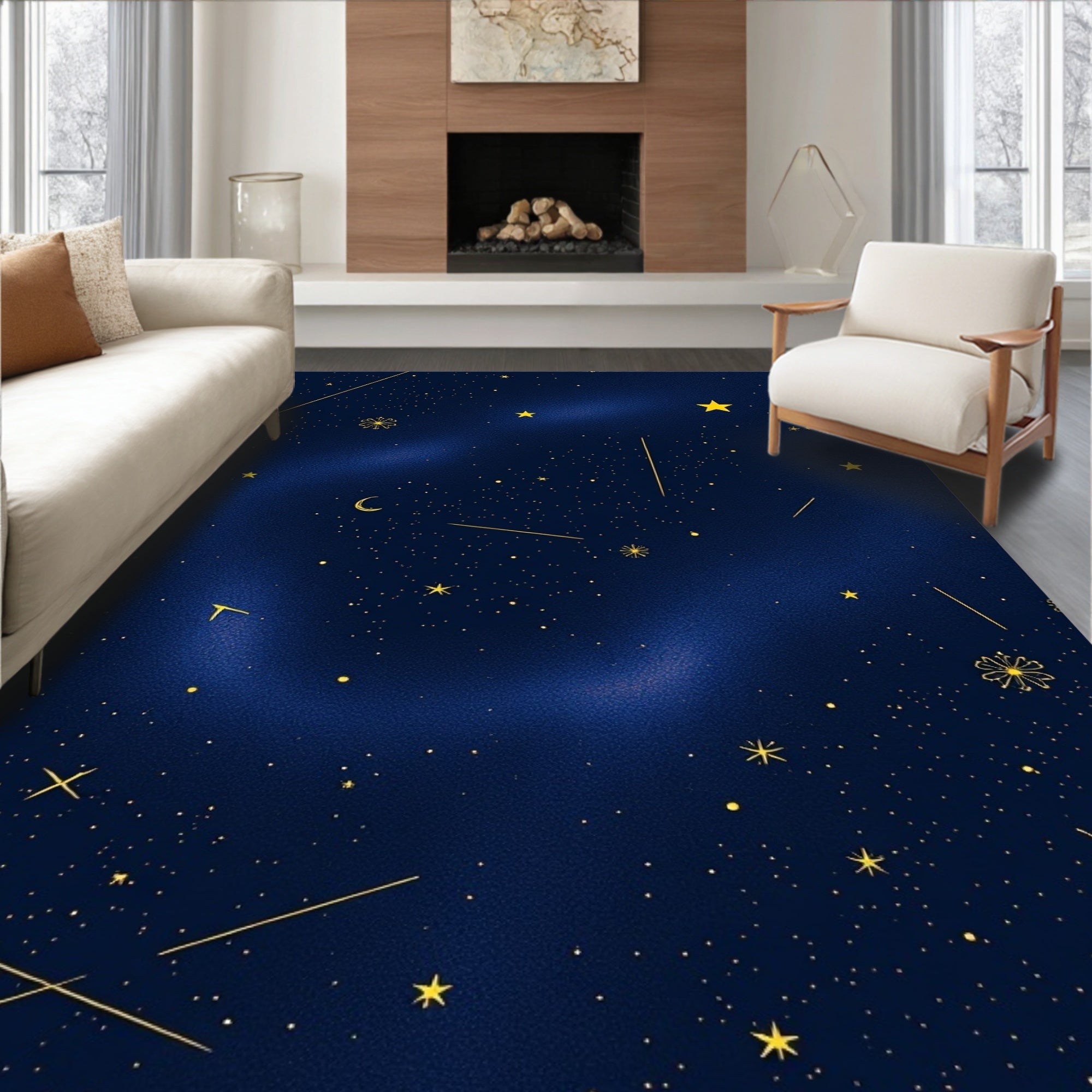 Cosmic Deep Blue Starry Night Rug