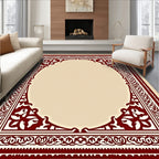 Ornate Burgundy Floral Arched Frame Rug