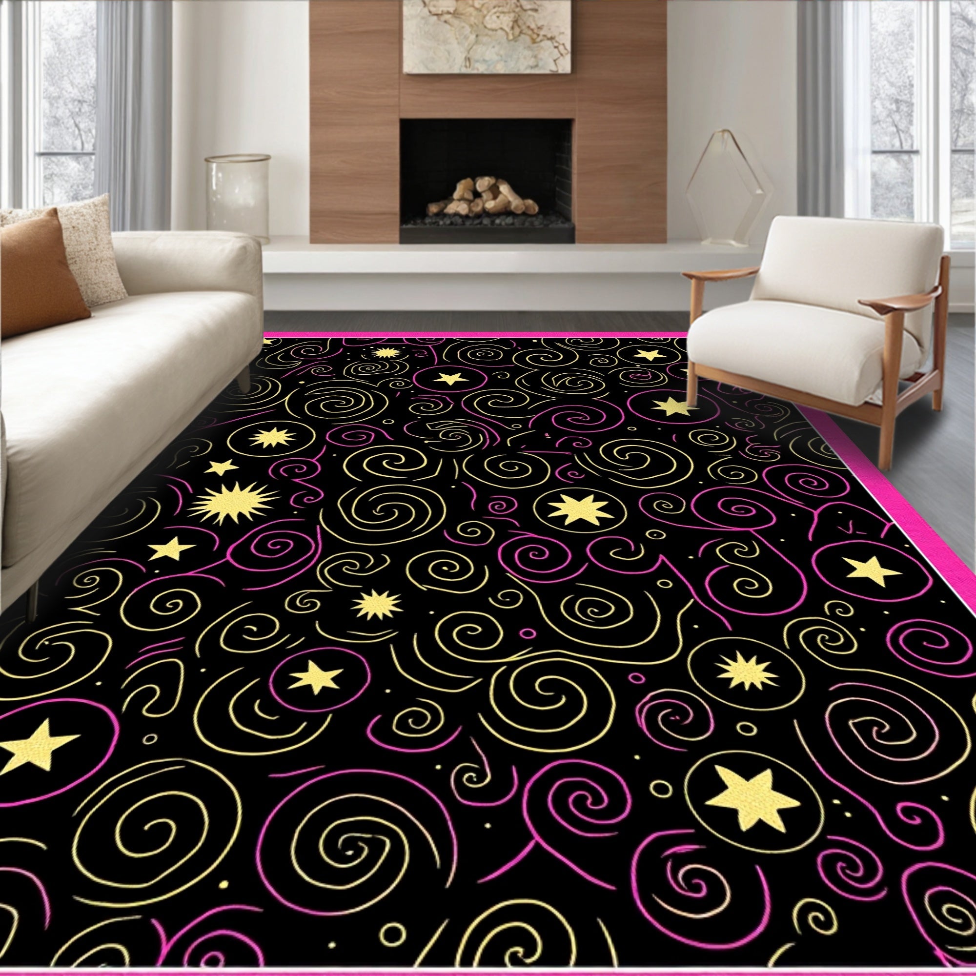 Night Sky Swirl Starburst Medallion Rug