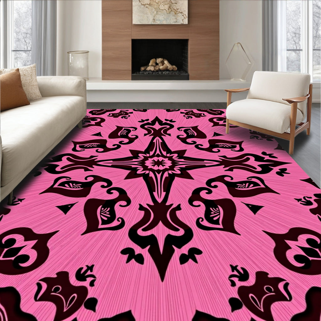Dark Pink Mandala Abstract Symmetry Rug