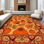 Whimsical Orange Pumpkin Floral Border Rug