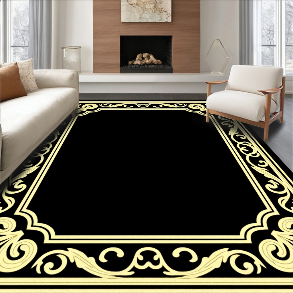 Elegant Cream Scrollwork Frame Rug