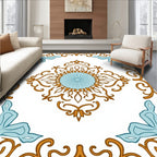 Ornate Blue Gold Scrollwork Tile Rug