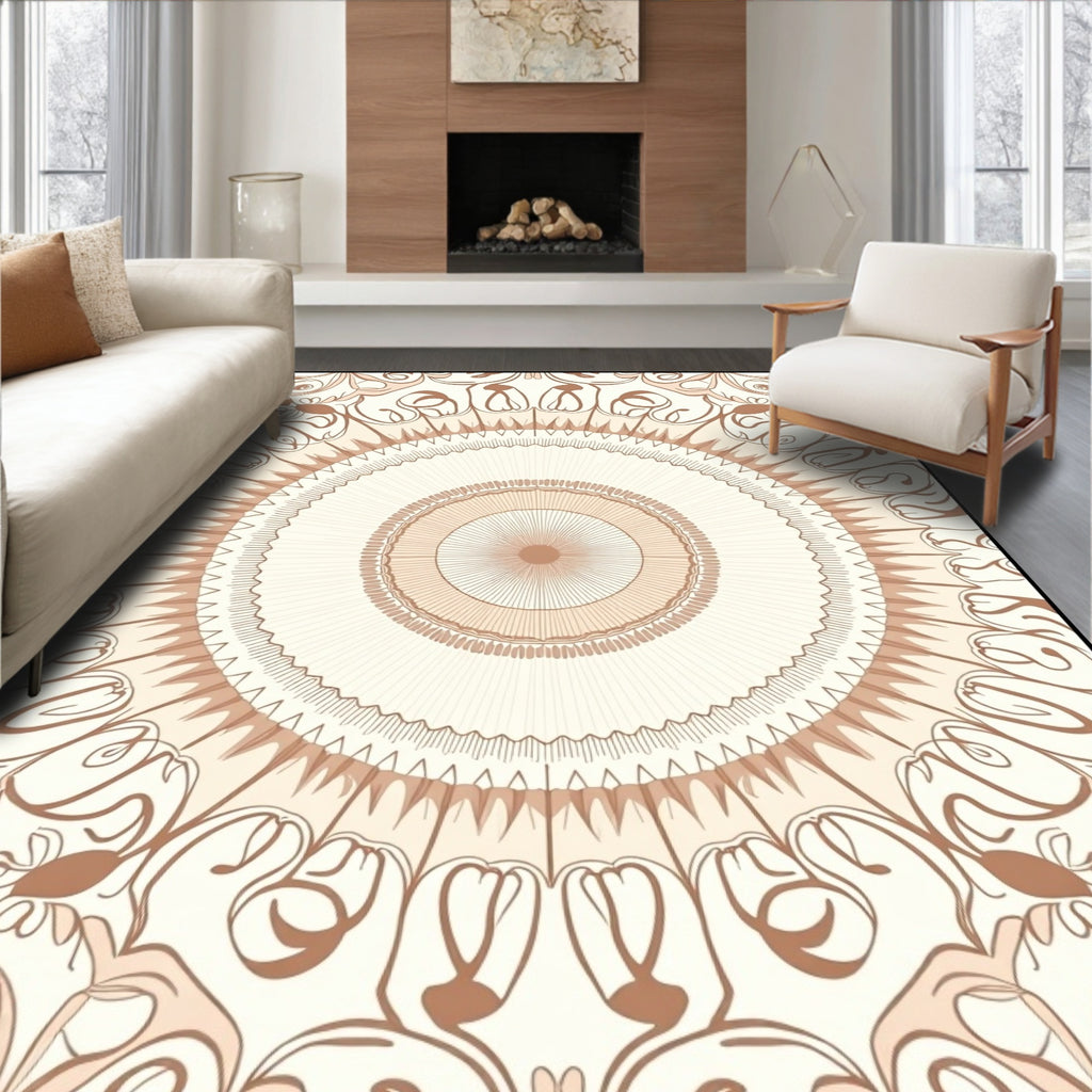 Cream Tan Ornamental Medallion Rug
