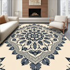 Creamy Navy Floral Mandala Rug