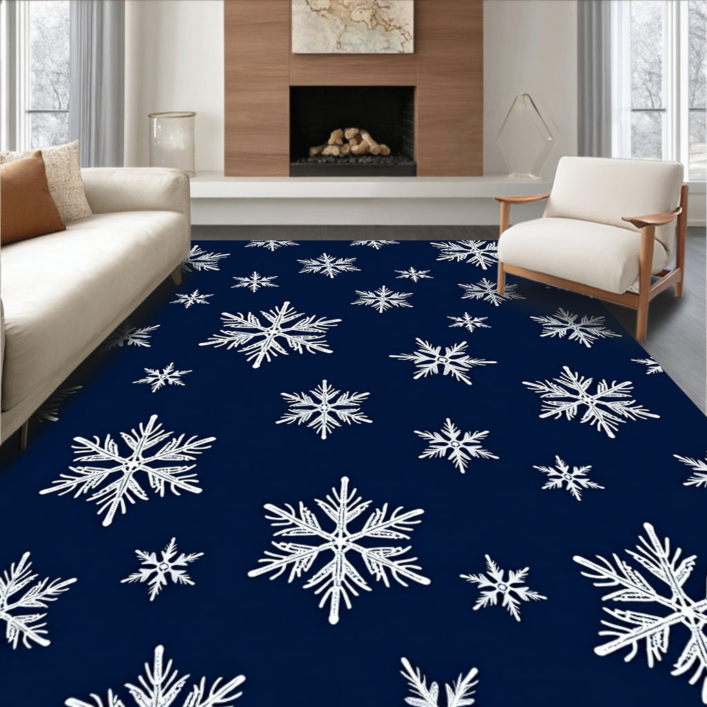 Winter Snowflakes Navy Blue Rug