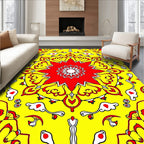 Bright Red Yellow Floral Sunburst Rug