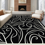 Black and Cream Swirling Floral Vine Rug