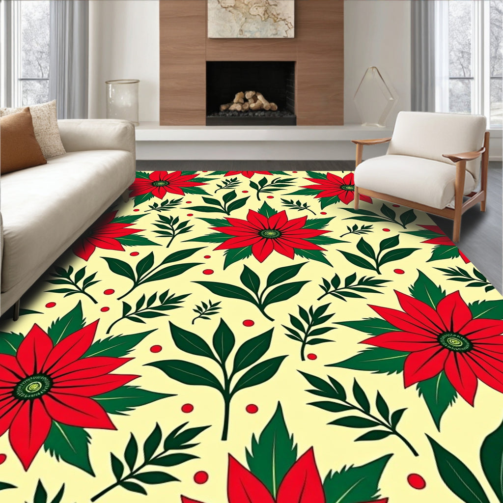 Red Poinsettia Scarlet Leaf Arrangement Rug