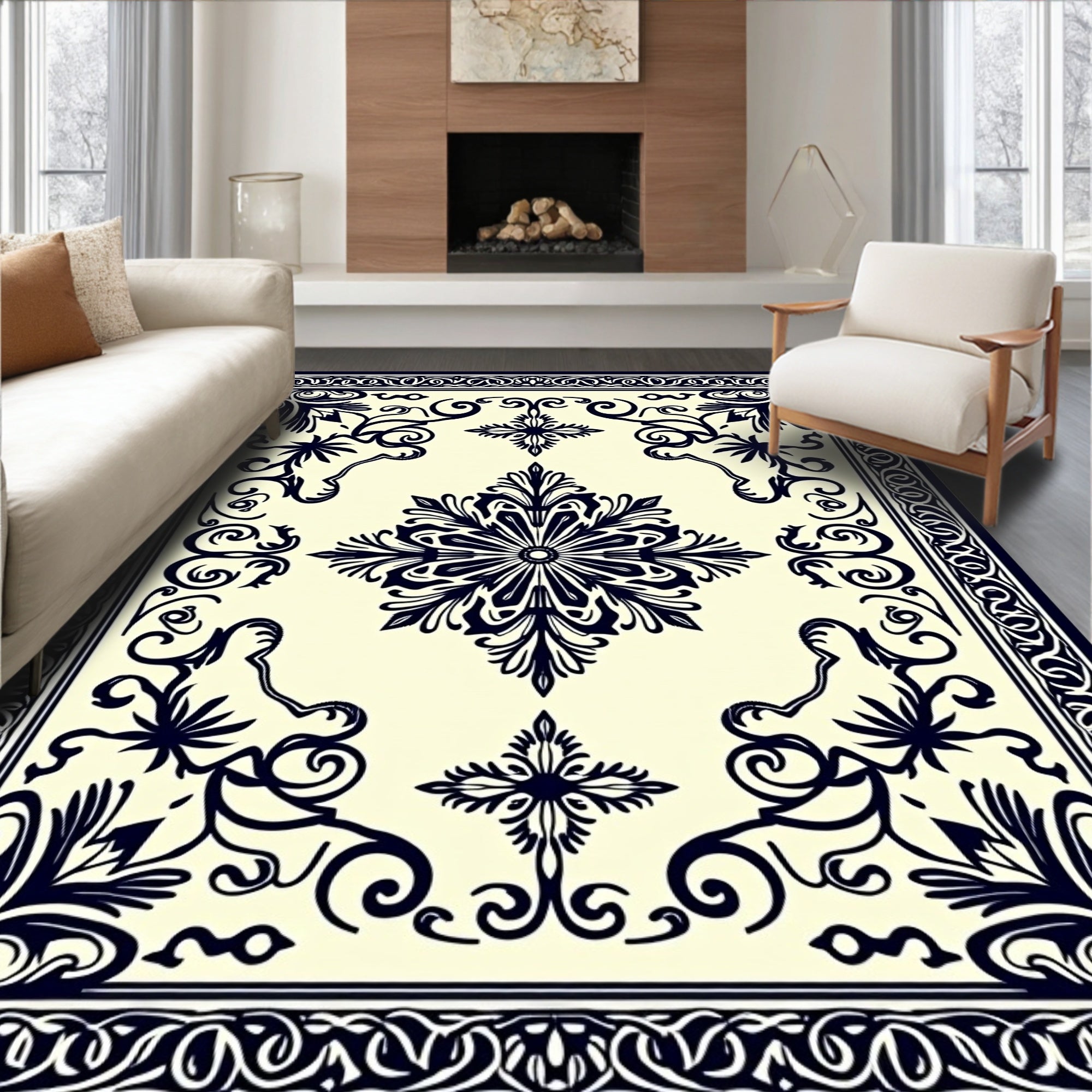 Navajo Inspired Floral Medallion Ivory Rug