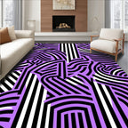 Purple Black White Wavy Stripe Overlay Rug