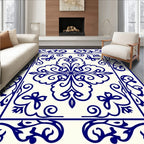 Deep Blue Floral Medallion Tile Rug