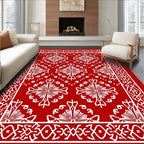 Classic Red White Floral Medallion Rug