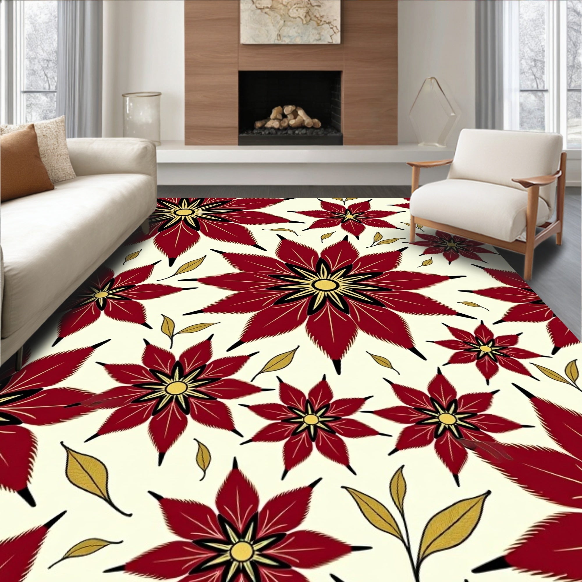 Crimson Floral Spiky Bloom Rug