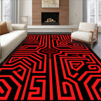 Crimson Circuit Board Maze Rug