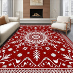 Deep Red Central Medallion Floral Frame Rug