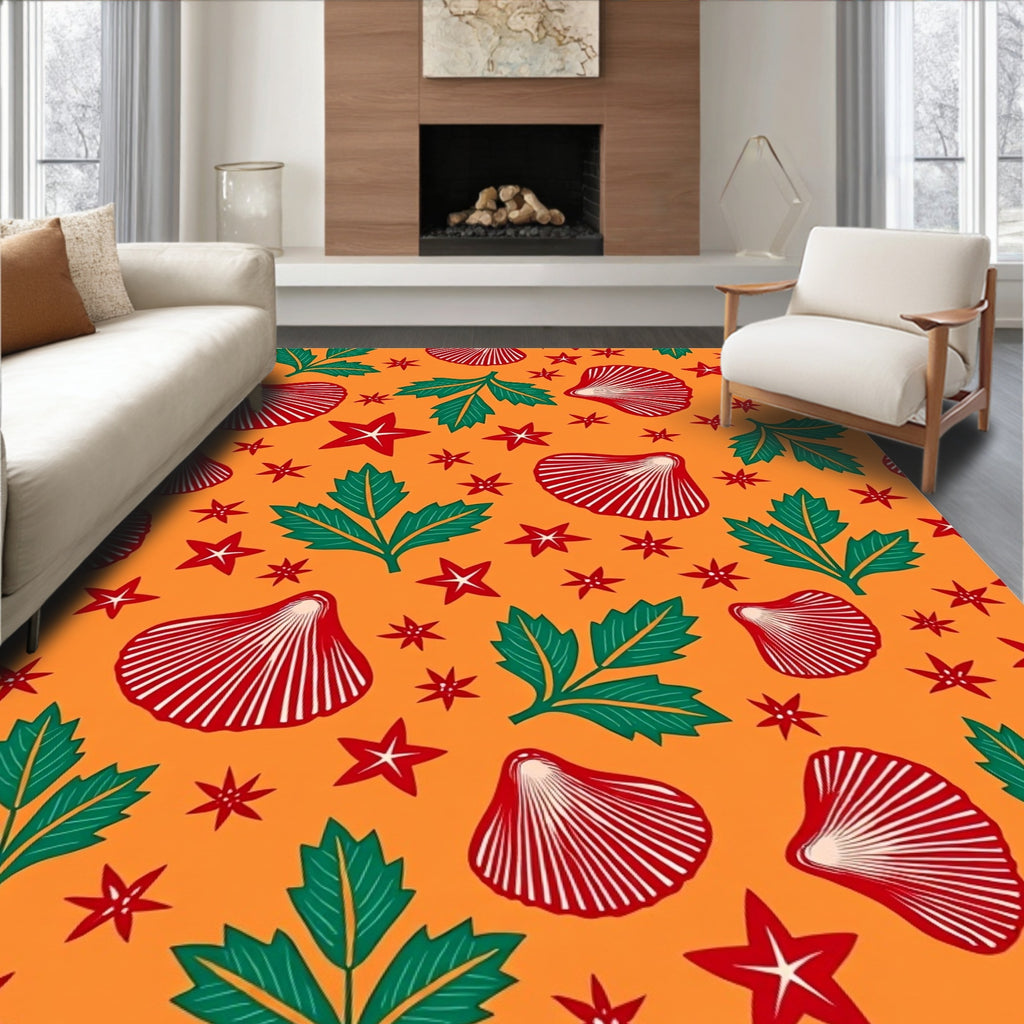 Orange Red Seashell Star Leaf Medley Rug