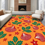 Orange Red Seashell Star Leaf Medley Rug