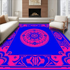 Bold Pink Floral Mandala Blue Frame Rug