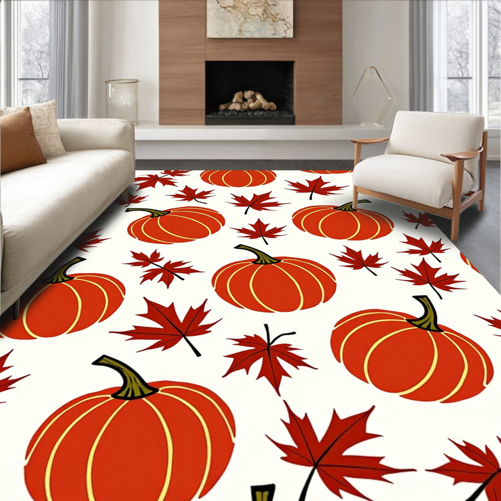 Cozy Orange Pumpkin Maple Leaf Scatter Rug
