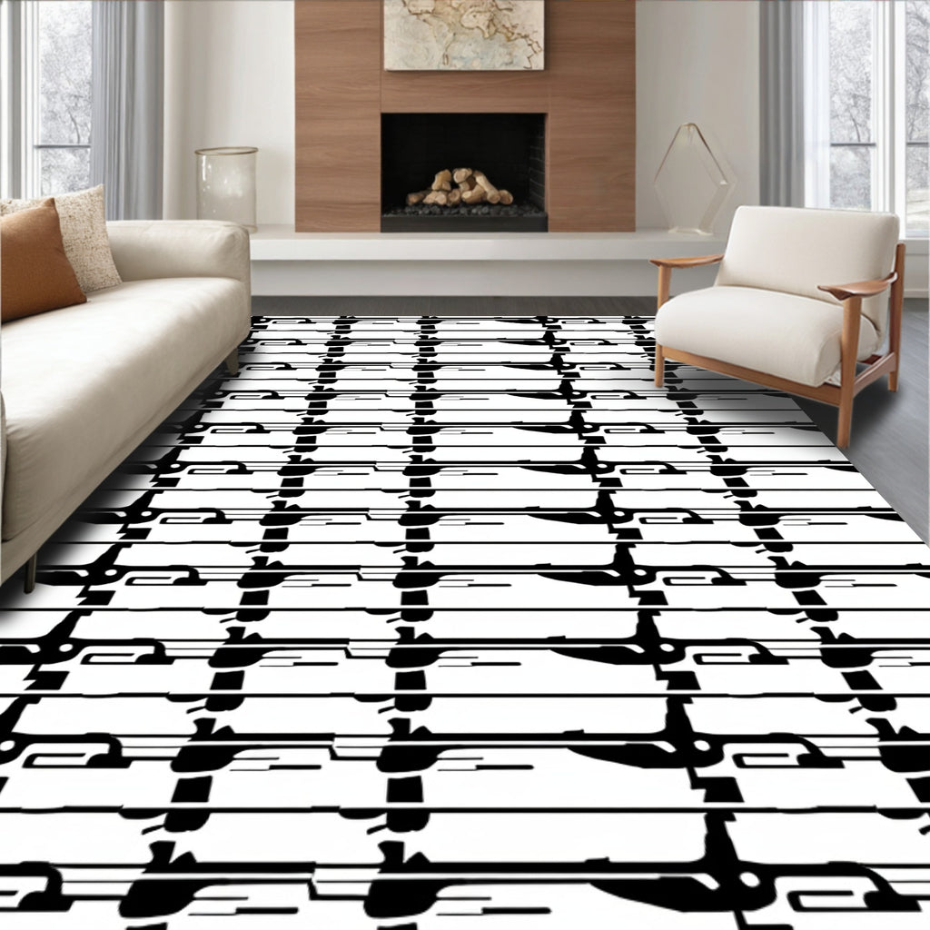 Bold Black White Horizontal Stripes Rug