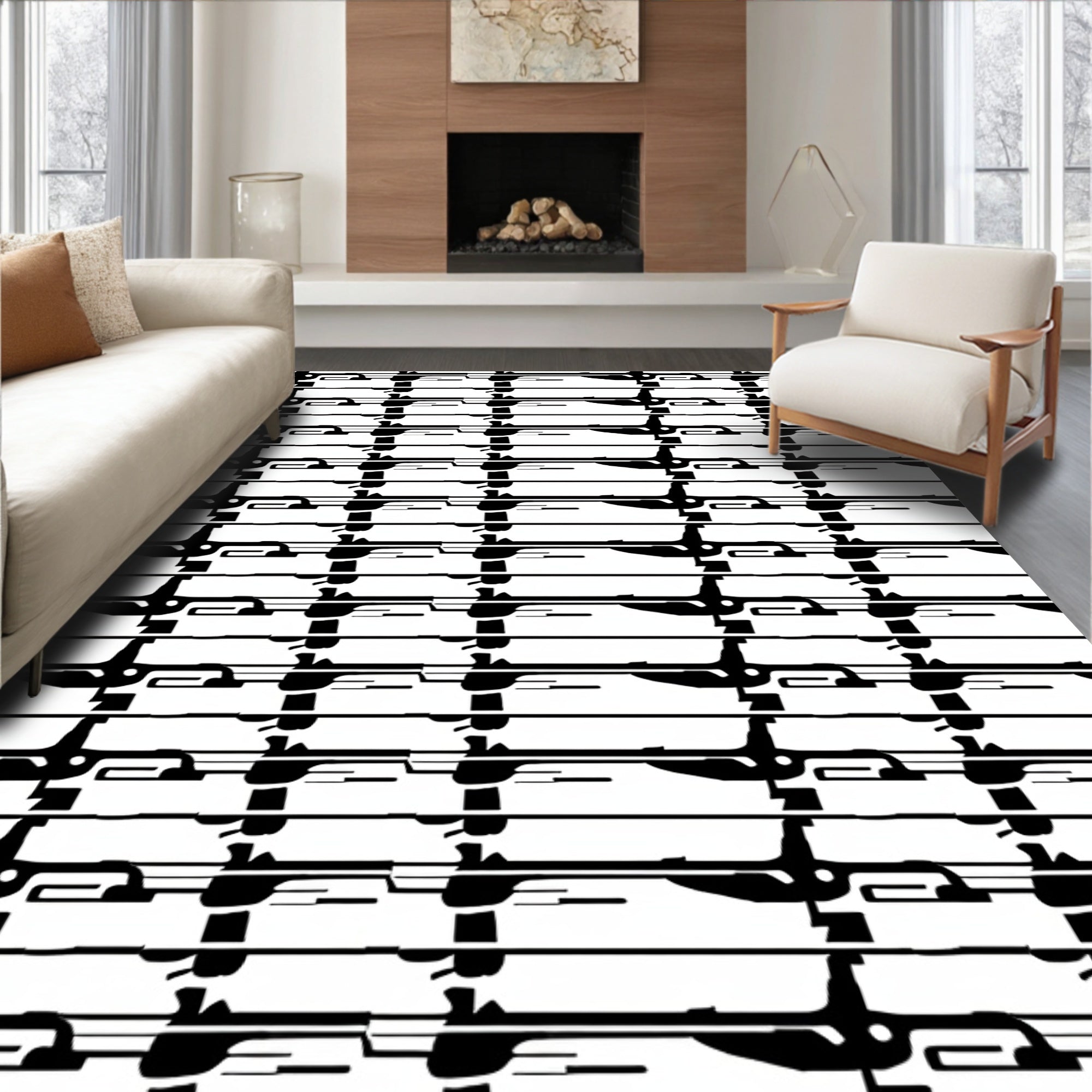 Bold Black White Horizontal Stripes Rug