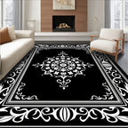 Elegant White Mandala Black Frame Rug