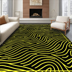 Black Yellow Wavy Lines Abstraction Rug