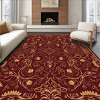 Rich Crimson Golden Floral Vine Rug