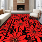 Vibrant Red Floral Stripes Rug
