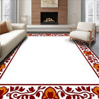 Crimson Orange Floral Vine Border Rug