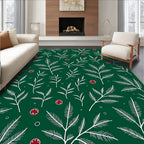 White Fir Branch Red Berry Holiday Rug