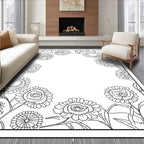 Whimsical Floral Border Black and White Rug