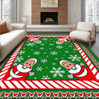 Festive Red Green Santa Snowflakes Border Rug