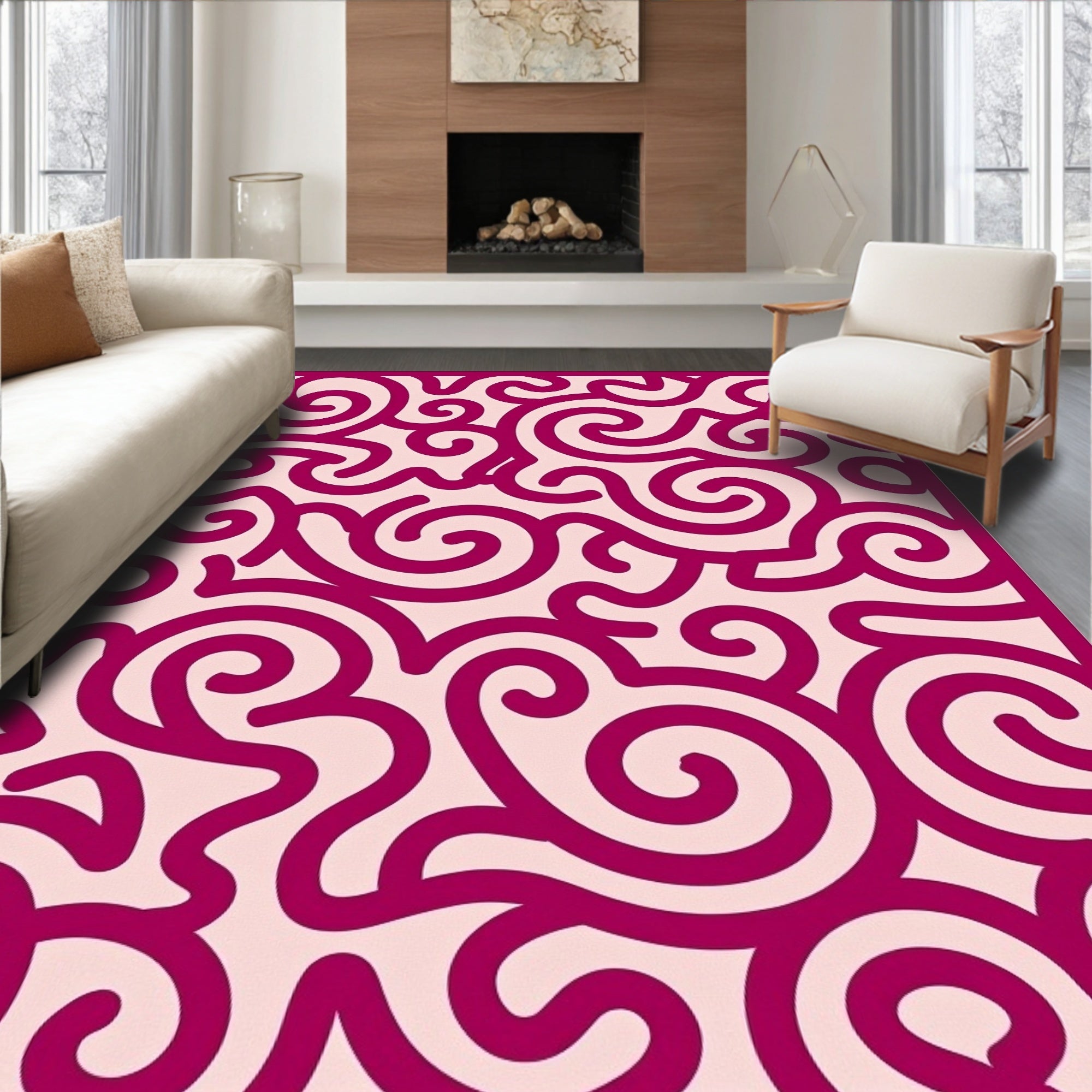 Crimson Swirls Organic Form Rug