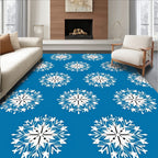 Classic Blue White Snowflake Repeat Rug