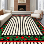 Folk Art Red Berry Floral Border Rug