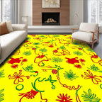 Red Green Abstract Figures Yellow Rug