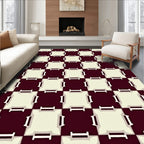 Crimson Cream Checkerboard Fretwork Rug