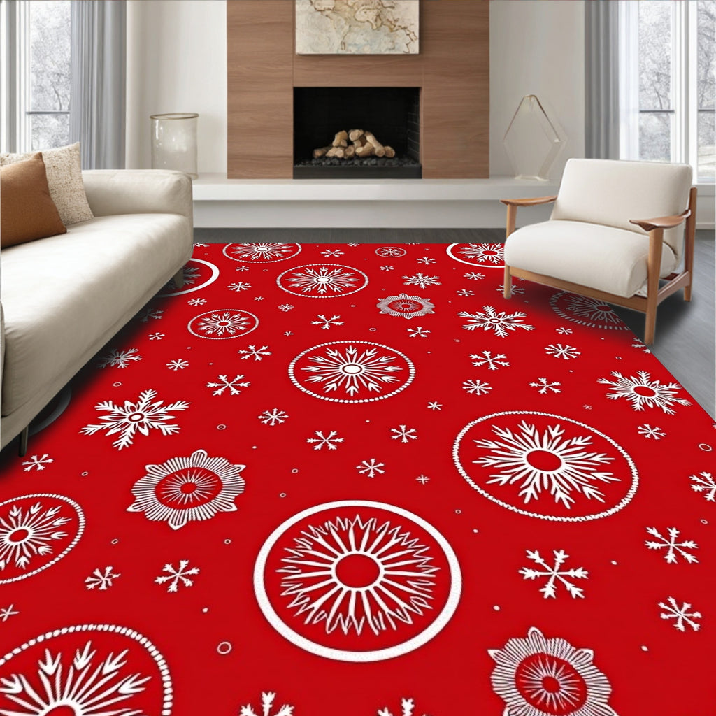 Festive Red Snowflake Medallion Rug