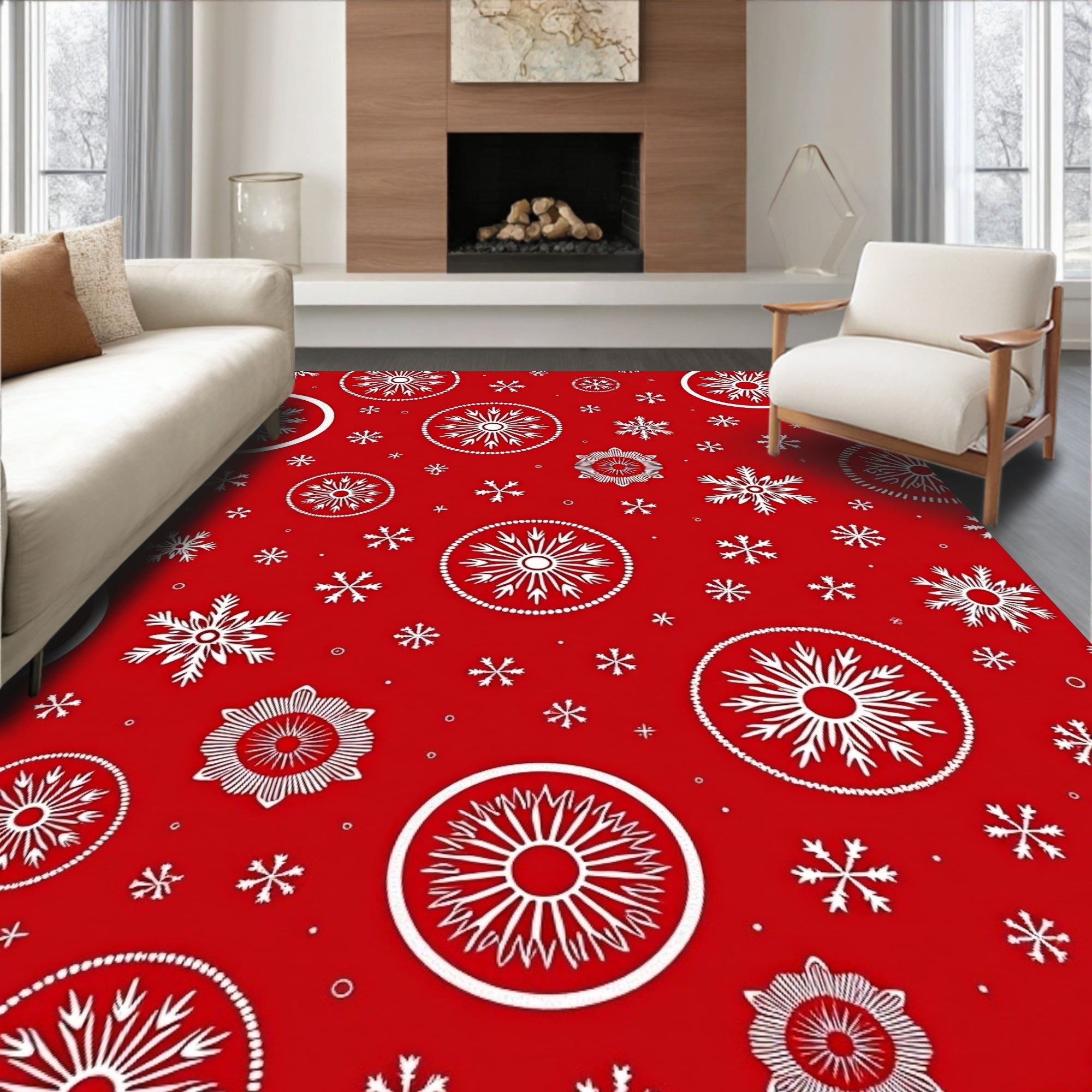 Festive Red Snowflake Medallion Rug