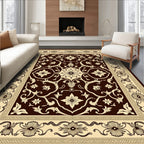 Dark Brown Beige Floral Medallion Rug