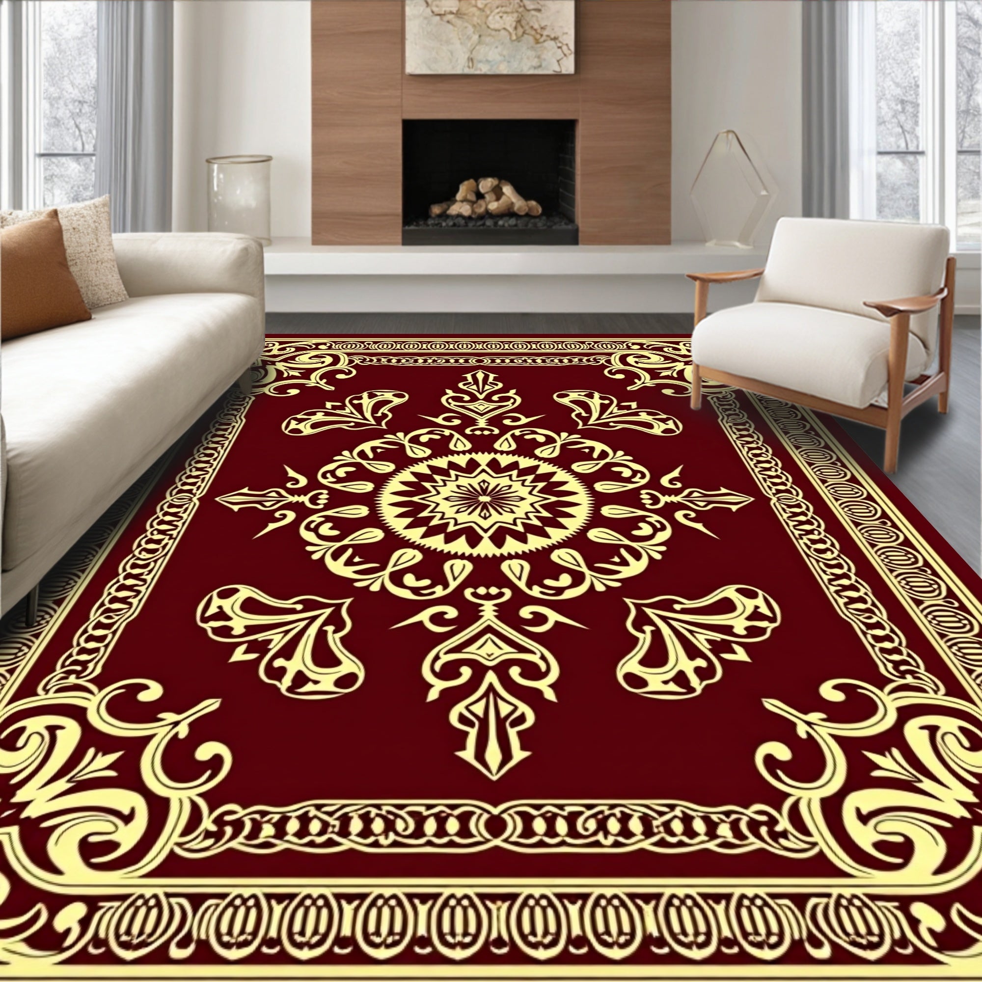 Ornate Crimson Floral Medallion Rug