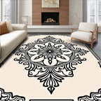 Black Cream Arabesque Medallion Border Rug